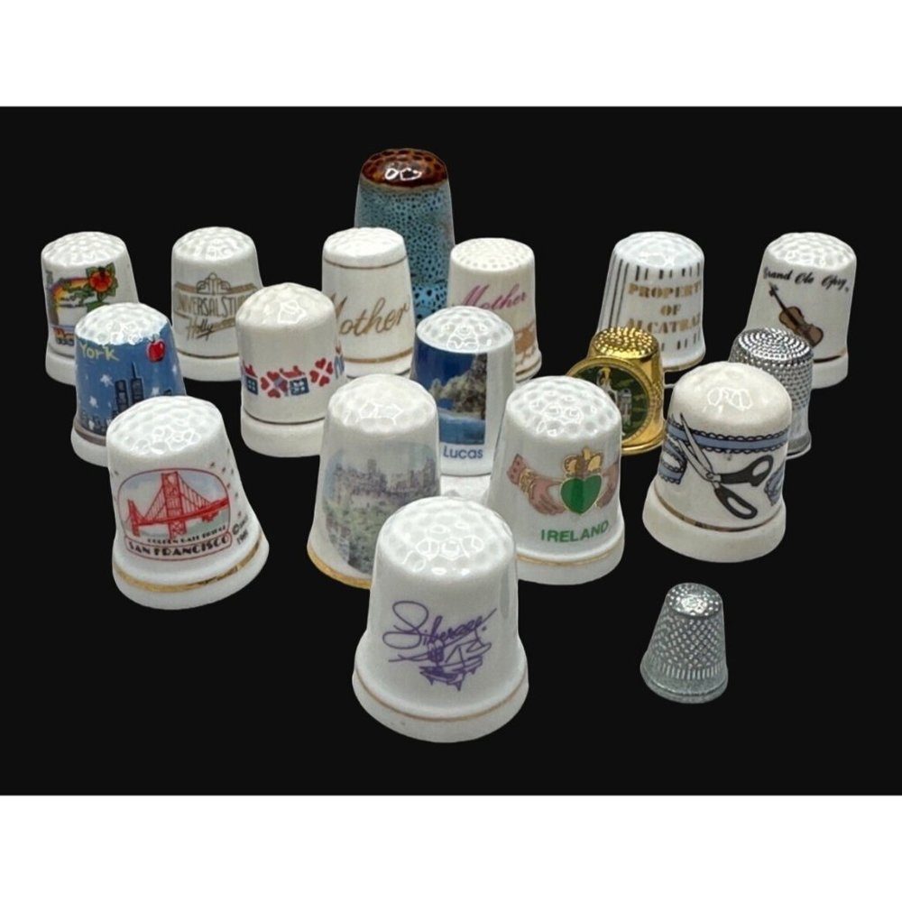 Vintage Ceramic Glass Metal Sewing Thimble Travel State Country Collectible